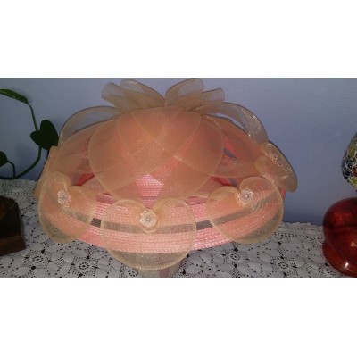  Pink Wide Brim Church Tea Hat Kentucky DerbyRaces Jezebel USA Lotus Flower   eb-19565634